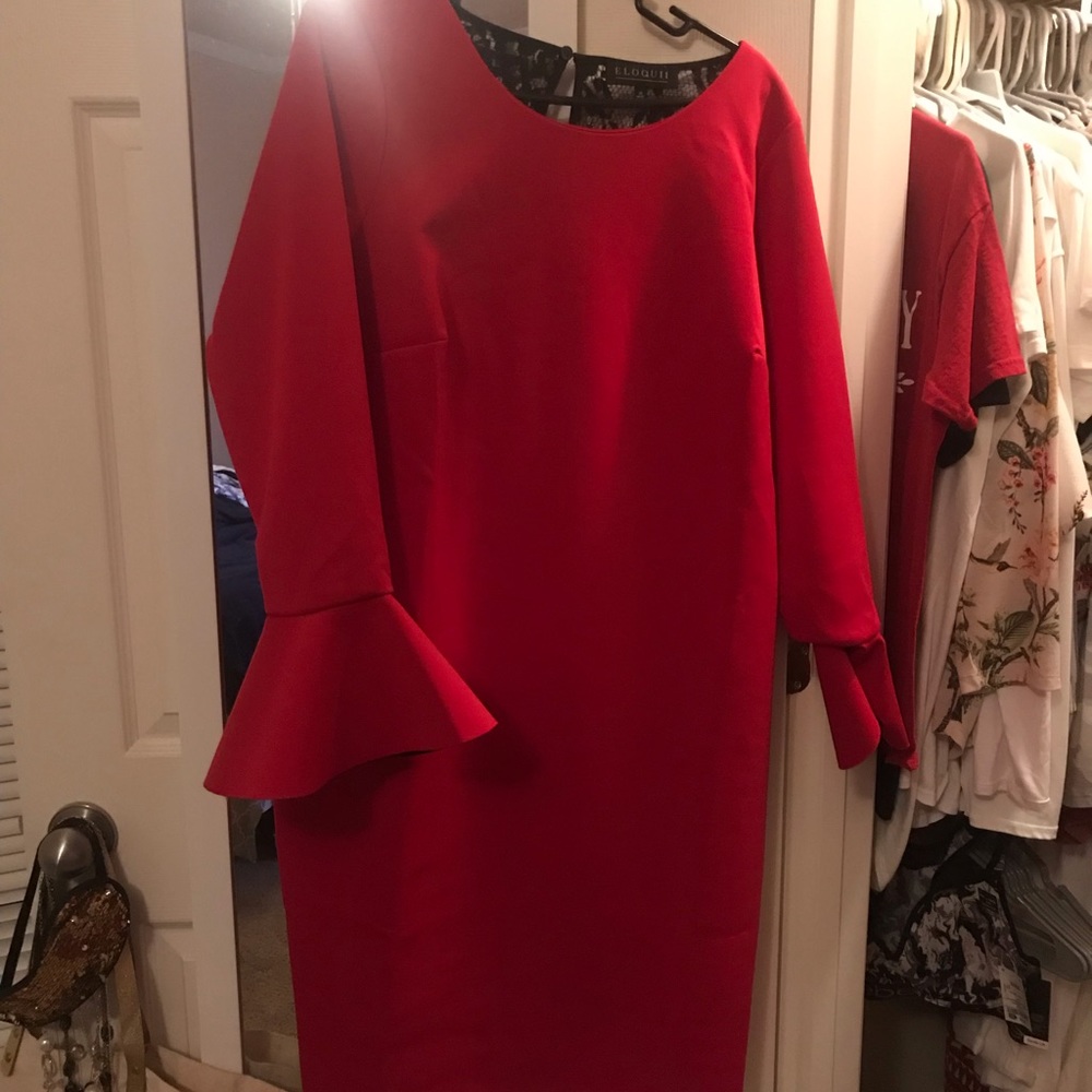 Eloquii red dress with black lace accent size 16